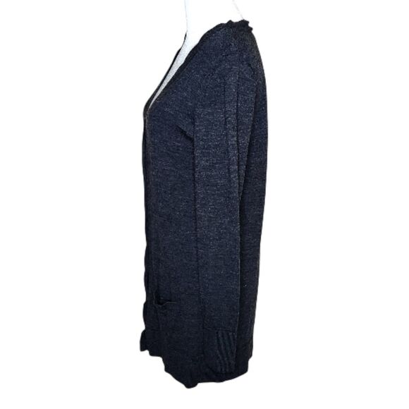 Halogen Merino Wool Cardigan Long Button Down V-Neck Large Petite Charcoal Gray - Picture 3 of 10